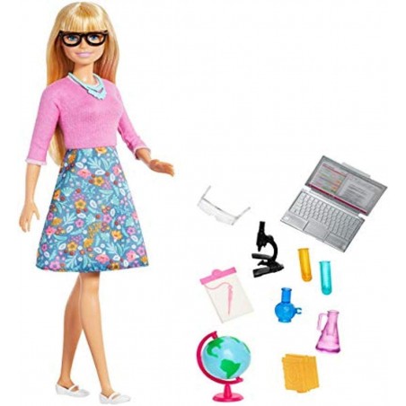 Barbie Bambola Insegnante, con 10 Accessori tra cui Computer e Mappamondo GJC23