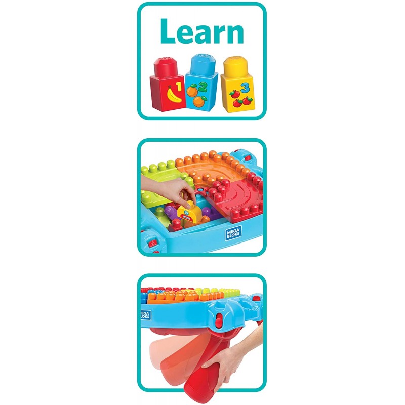 MEGA Bloks Tavolino Multiattività 30 Pezzi – Blu E Rosso, Con Pista E Veicoli, Per Imparare Numeri E Colori, Giocattolo Per Bambini 1+ Anni - 2