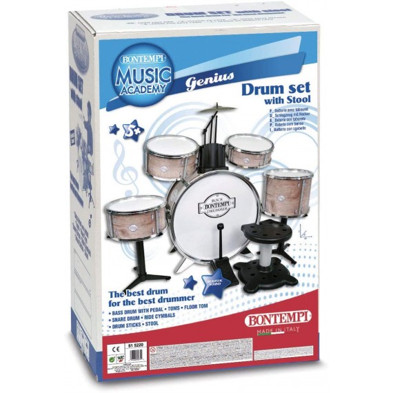 Bontempi 515220 Batteria Grancassa 6 elementi con sgabello e due bacchette Bontempi 515220 Batteria Grancassa 6 elementi con sgabello e due bacchette