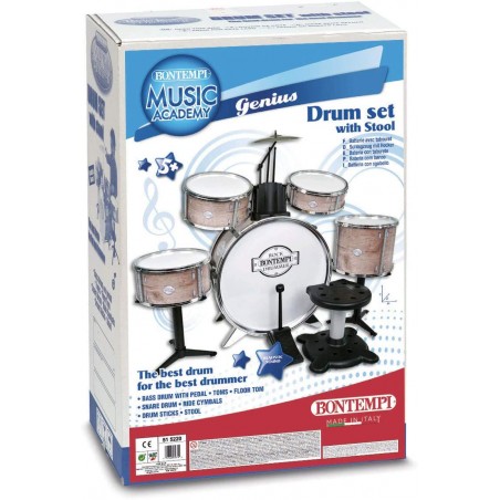 Bontempi 515220 Batteria Grancassa 6 elementi con sgabello e due bacchette