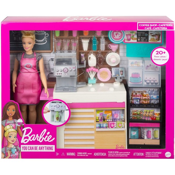 Mattel GMW03 Barbie Playset La Caffetteria con Bambola Curvy Bionda e Macchina per Caffè