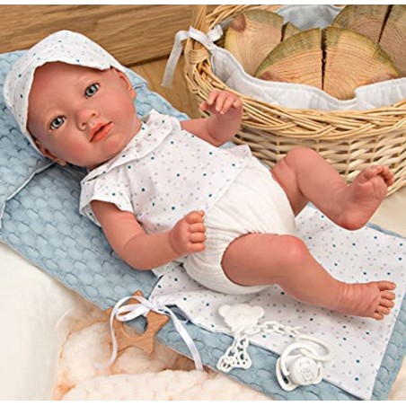 ARIAS - Bebe Reborn Bambola Claudio blu con materassino per passeggino o culla e dou dou POS210151