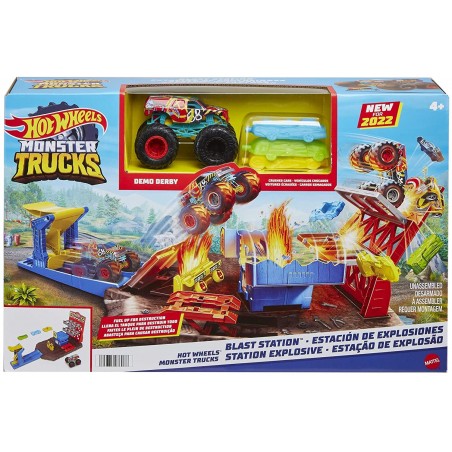 Hot Wheels HFB12 Monster Trucks Playset Distruzione Suprema e 3 Macchinine con Lanciatore