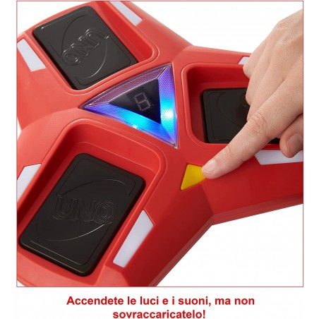 Mattel Games HCC21 UNO Triple Play Gioco di Carte con Porta-Carte Luci Led e Suoni
