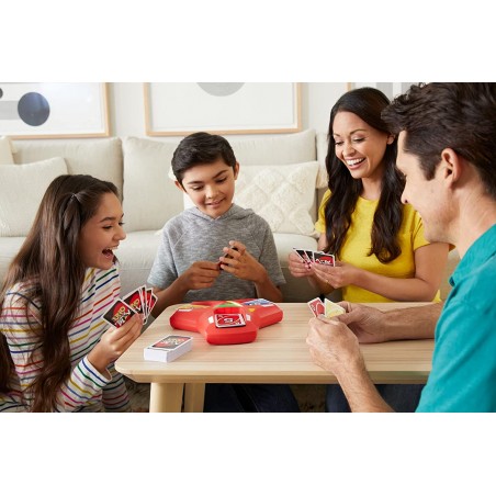Mattel Games HCC21 UNO Triple Play Gioco di Carte con Porta-Carte Luci Led e Suoni