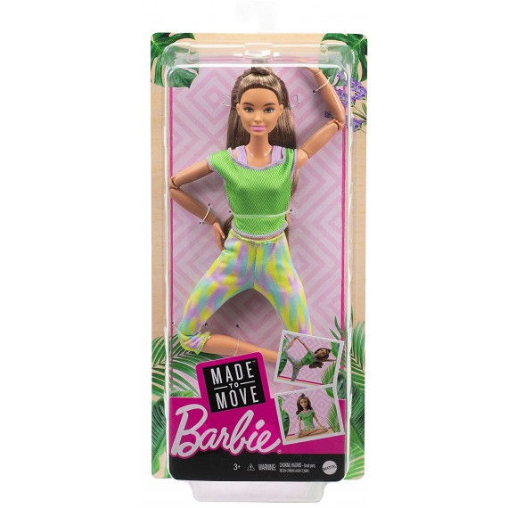 Barbie ​Bambola Castana Snodata con 22 Articolazioni Flessibili e Abbigliamento Sportivo GXF05
