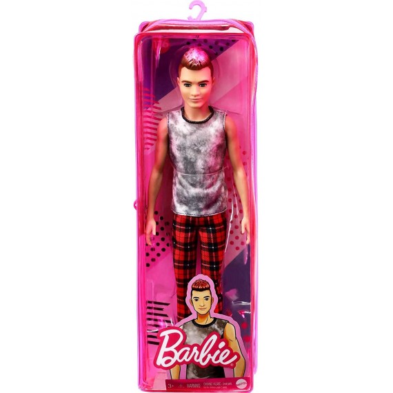 Barbie Ken Fashionista dai Capelli Castani con Punte Rosse Canottiera e Pantaloni Scozzesi GVY29
