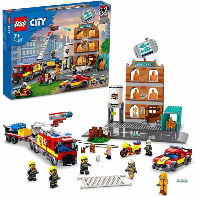 Lego City 60321 Fire Vigili del Fuoco Edificio con Fiamme Camion dei Pompieri
