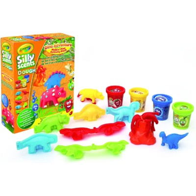 CRAYOLA Silly Scents Dough Pasta da Modellare Profumata Set Crea & Modella Dinosauri con 4 Barattolini e Stampini