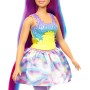 Mattel HGR20 Barbie Dreamtopia Unicorno Bambola curvy, capelli blu e viola con gonna, coda e cerchietto da unicorno