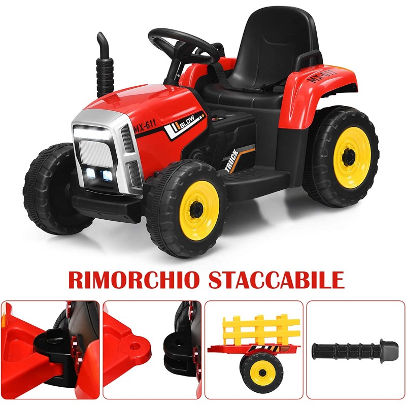 Trattore Elettrico 12V per Bambini Cavalcabile con Rimorchio Telecomando