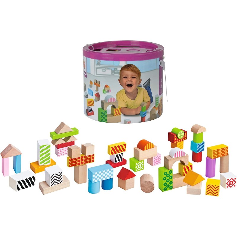 Eichhorn 100002226 Mattoncini Colorati in Legno 12 Mesi 50 Pezzi