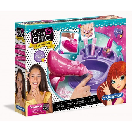Clementoni 15179 Crazy Chic - Sparkling Nails Set Completo per Manicure e Nail Art con Macchina Spara Glitter e Asciuga Smalto
