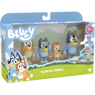 Bluey Family Pack, Set 4 Personaggi Articolati, Bingo, Bluey, Mamma Chilli e Papà Bandit BLY01100