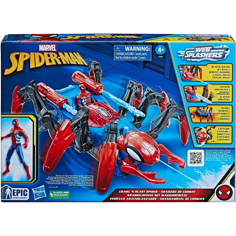 Hasbro ‎F7845 Spider-Man Crawl N Blast Spider Lanciatore Ragno con Spiderman  da 10cm