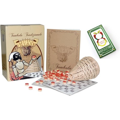 Tombola Napoletana con numeri in legno Panariello in Vimini e Carte da gioco Napoletane