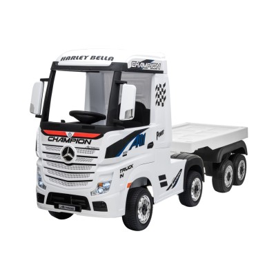 Camion Elettrico Mercedes Actros per Bambini 12V con Rimorchio Sedile in Pelle Telecomando Full Optional