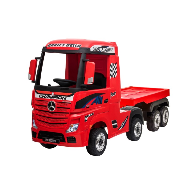 Camion Elettrico Mercedes Actros per Bambini 12V con Rimorchio Sedile in Pelle Telecomando Full Optional