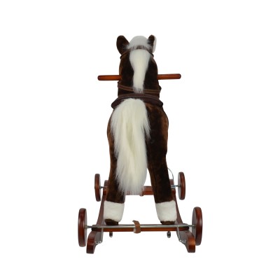 Cavallo a Dondolo per Bambini Cavalcabile in Legno e Peluche con Rotelle Suoni e Movimenti Realistici