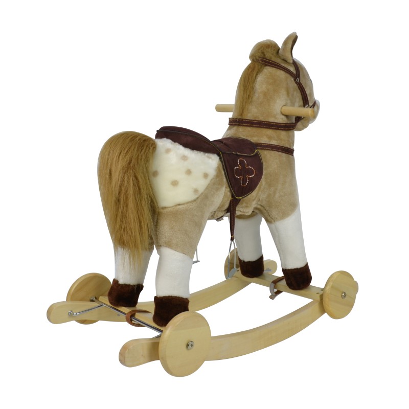 Cavallo a Dondolo per Bambini Cavalcabile in Legno e Peluche con