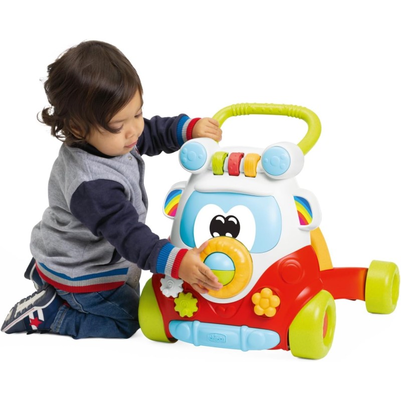 Chicco Primi Passi per Bambini Happy Hippy con Centro Attività Manuali,  Pulmino Primi Passi, 4 Grandi Ruote, Girello con Maniglia Ergonomica, fino a  80% Plastica Riciclata, Giochi Bambini 9-24 Mesi : 