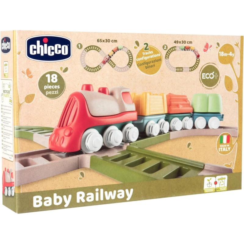 Chicco 115430 Baby Railway Trenino per Bambini con Locomotiva Vagoni e Gioco Forme Incastri