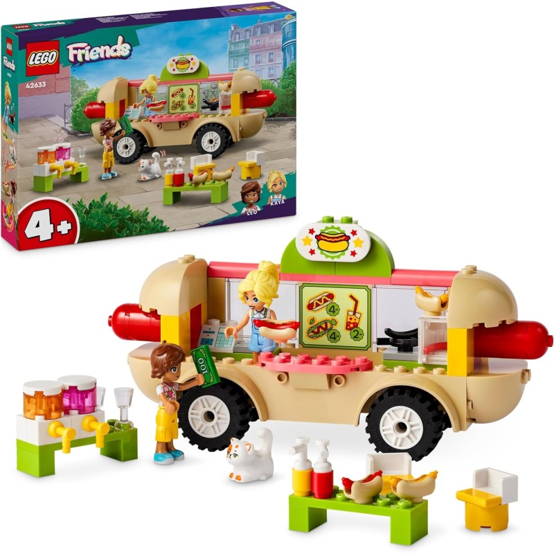 LEGO Friends 42633 Food Truck Hot-Dog Camion con Cucina 2 Mini Bamboline di  Leo e Kaya, il Gatto Churro, Accessori e Cibo