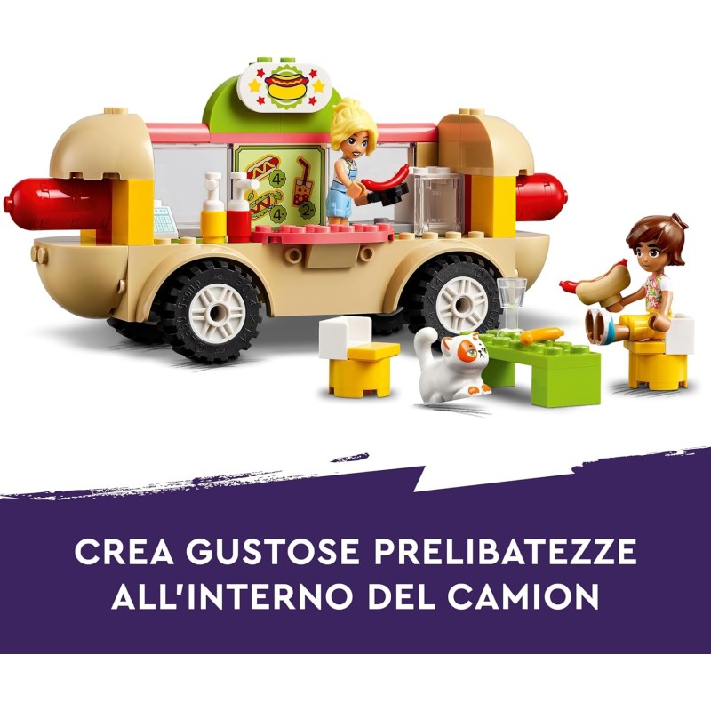 LEGO Friends 42633 Food Truck Hot-Dog Camion con Cucina 2 Mini Bamboline di  Leo e Kaya, il Gatto Churro, Accessori e Cibo