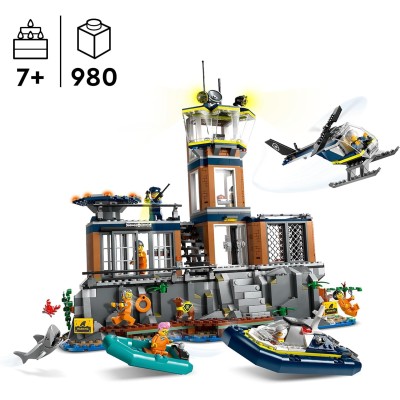 LEGO City 60419 Prigione sull'Isola della Polizia con Elicotter Barca  Gommone 7 Minifigure Cane e