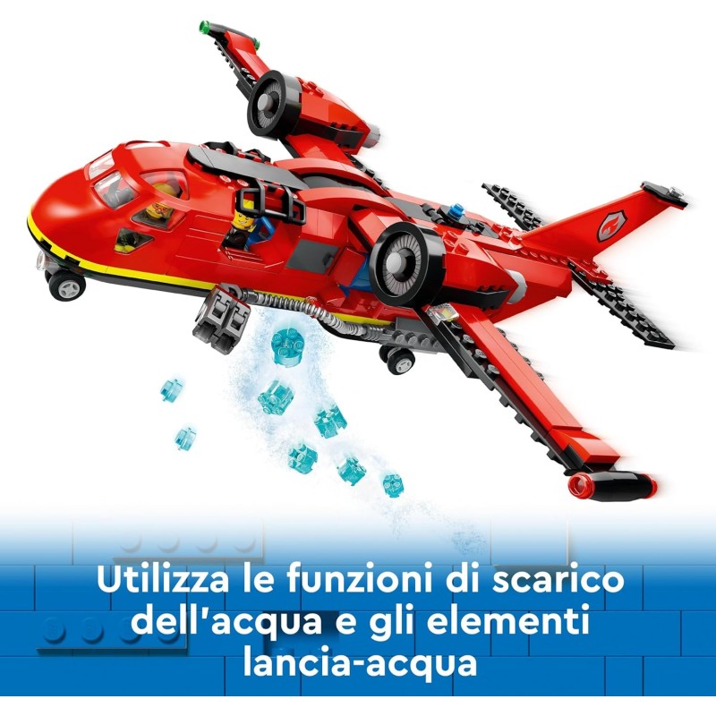 LEGO City 60413 Aereo Antincendio Aeroplano con Portellone Apribile Lancia  Acqua 3 Minifigure Pompieri e Jetpack