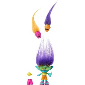 Mattel HNF12 Trolls 3 Hair Pops Branch capelli viola con vestiti rimovibili e accessori a sorpresa