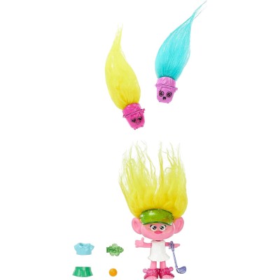 Mattel HNF11 Trolls 3 Hair Pops Viva dai capelli gialli con vestiti rimovibili e accessori a sorpresa
