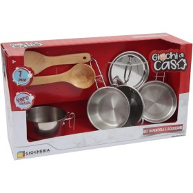 Giocheria GGI190357 Giochi di CASA Set Pentolini in Metallo con Cucchiaio in Legno