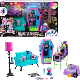 Mattel HNF67 Monster High Student Lounge con mobili, due animali domestici e distributore automatico Mattel HNF67 Monster High Student Lounge con mobili, due animali domestici e distributore automatico
