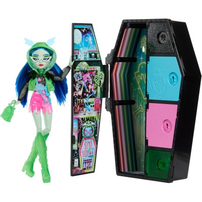 Mattel HNF81 Monster High Segreti da Brivido Neon Frights Ghoulia Yelps set con armadietto e tanti accessori Color Reveal