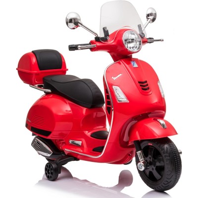 Moto Elettrica Scooter Per Bambini VESPA GTS SUPER 12V con Bauletto MP3 Luci a Led Sedile in Pelle Full Optional