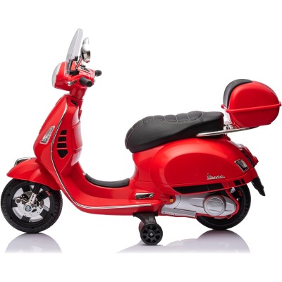 Moto Elettrica Scooter Per Bambini VESPA GTS SUPER 12V con Bauletto MP3 Luci a Led Sedile in Pelle Full Optional