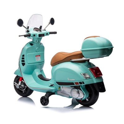 Moto Elettrica Scooter Per Bambini VESPA GTS SUPER 12V con Bauletto MP3 Luci a Led Sedile in Pelle Full Optional