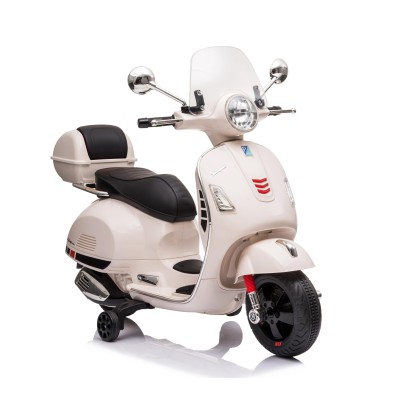 Moto Elettrica Scooter Per Bambini VESPA GTS SUPER 12V con Bauletto MP3 Luci a Led Sedile in Pelle Full Optional