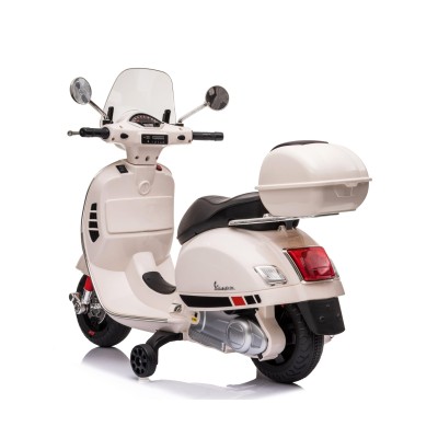Moto Elettrica Scooter Per Bambini VESPA GTS SUPER 12V con Bauletto MP3 Luci a Led Sedile in Pelle Full Optional