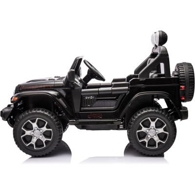 Auto Elettrica Macchina per Bambini 2 Posti Jeep Wrangler Rubicon 12V Fuoristrada con Ruote in Gomma Sedile in Pelle Telecomando