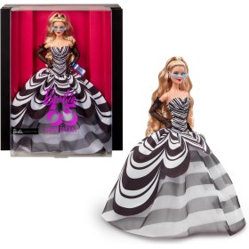 Mattel HRM58 65° Anniversario Barbie Signature Glamour con abito bianco e nero orecchini e occhiali da sole con zaffiro Mattel HRM58 65° Anniversario Barbie Signature Glamour con abito bianco e nero orecchini e occhiali da sole con zaffiro