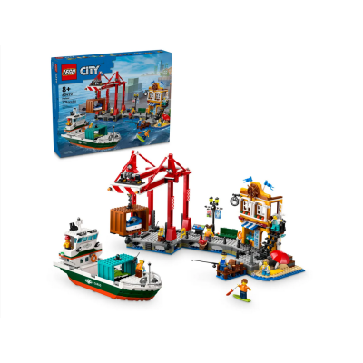 Lego City 60422 Porto e nave merci con Gru Portuale Funzionante Moto d'Acqua e 8 Minifigure