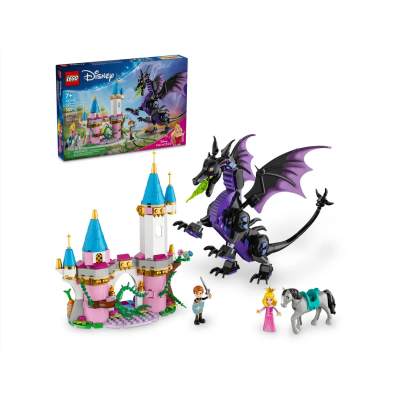 Lego Disney 43240 Malefica Drago Castello con Torre e 2 Minifigure tra cui Aurora e Principe Filippo