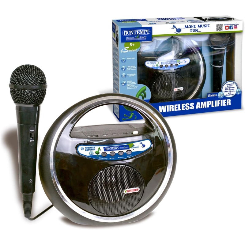 Bontempi 48 5901 SonicSync Amplificatore senza Fili con Microfono per Un Soundcheck Perfetto Bontempi 48 5901 SonicSync Amplificatore senza Fili con Microfono per Un Soundcheck Perfetto