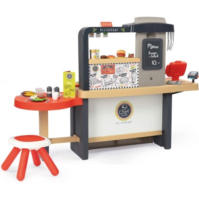 Smoby 7600312303 Chef Corner Restaurant 3 Anni con 70 Accessori e Tre Aree Gioco: per Cucinare, per Servire e Cassa