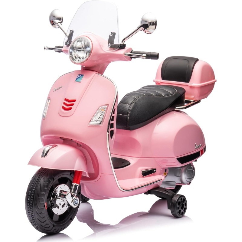 Moto Elettrica Scooter Per Bambini VESPA GTS SUPER 12V con Bauletto MP3 Luci a Led Sedile in Pelle Full Optional