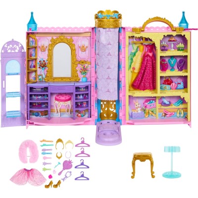 Mattel HXC20 Disney Princess Guardaroba da Favola armadio apribile 60cm con abiti e 25 accessori