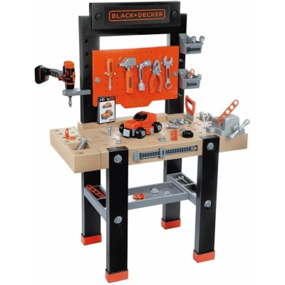 Smoby 7600360727 Black&Decker Bricolo Center Banco da Lavoro con 91 Accessori Incluso Trapano Meccanico con Impugnatura Soft