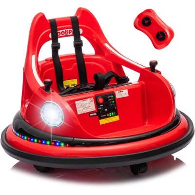 Autoscontro Elettrico per Bambini 12V Girevole 360° con Telecomando, Cintura di Sicurezza, Luci LED e Musica